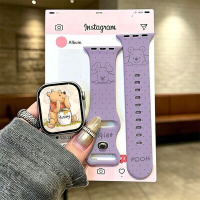 可爱维尼适用苹果手表表带iwatchsS11/10/9硅胶AppleUltra3紫SE