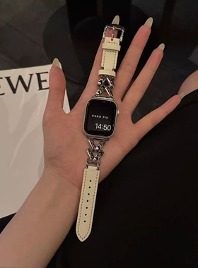 金属爱心皮质iwatch表带适用AppleWatch9苹果手表se678代小众高级