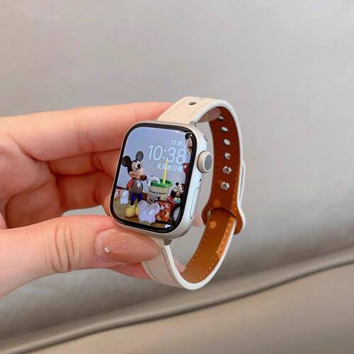 简约双钉真皮质oppo手表watch3/2/X/3pro/4pro表带男女se细款适用