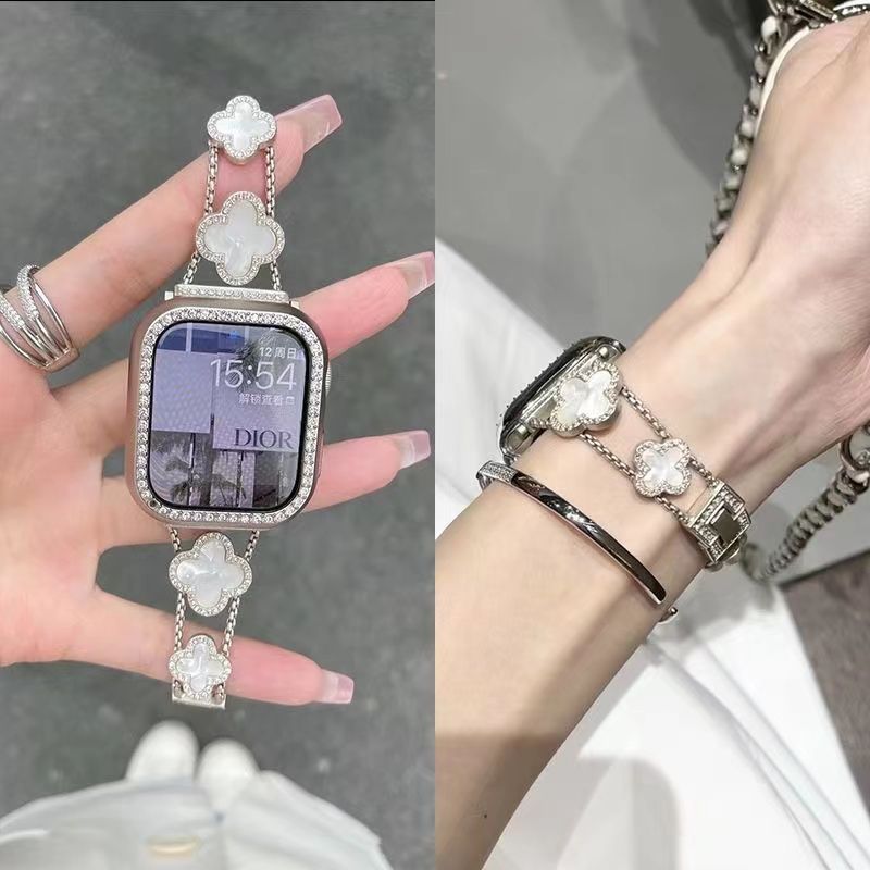 23适用Apple苹果iwatchS1098765432代高级轻奢小香风贝母四叶草表