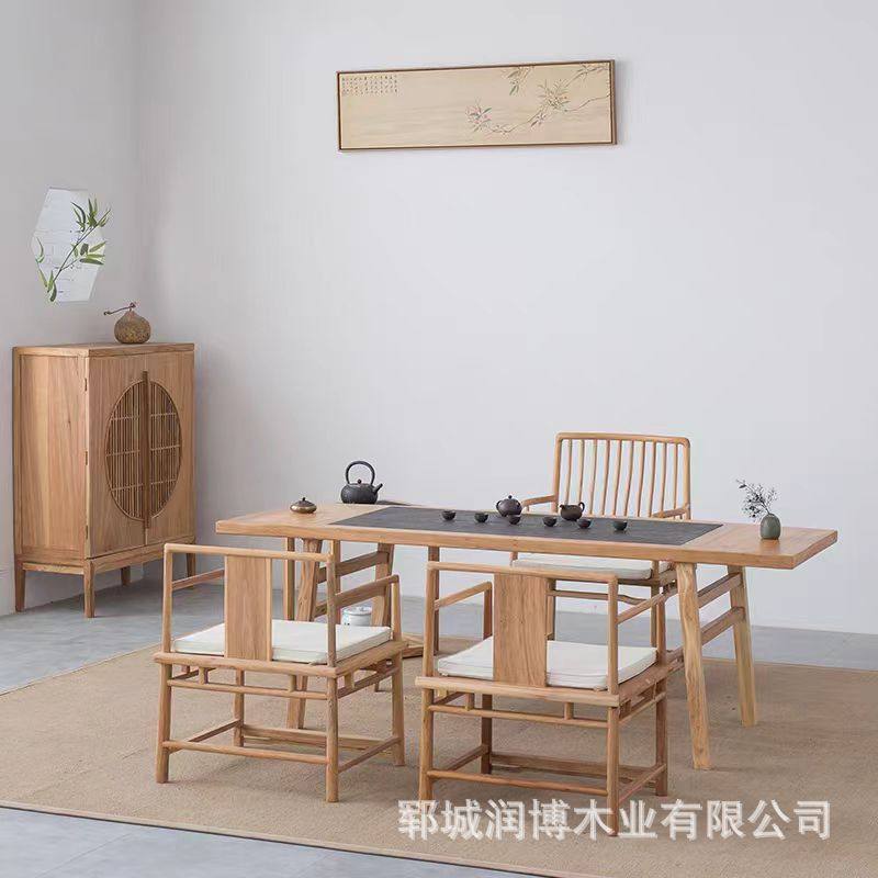 老榆木茶桌新中式茶室家具泡茶台茶桌禅意功夫实木办公喝茶桌茶台