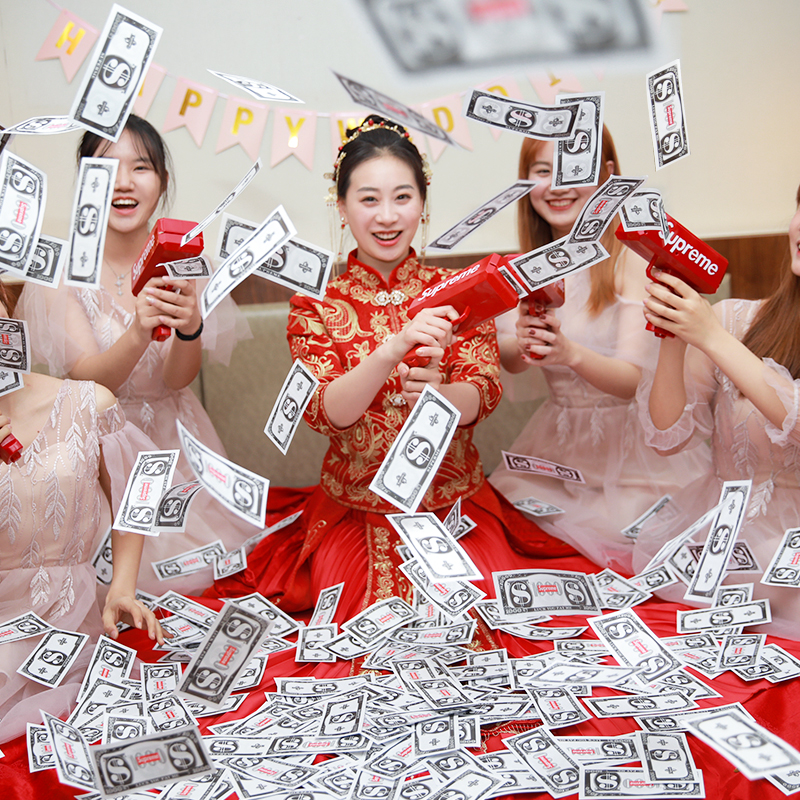 喷钱枪钞票婚礼结婚道具接亲游戏筷子夹纸币红色堵门文明出片堵门