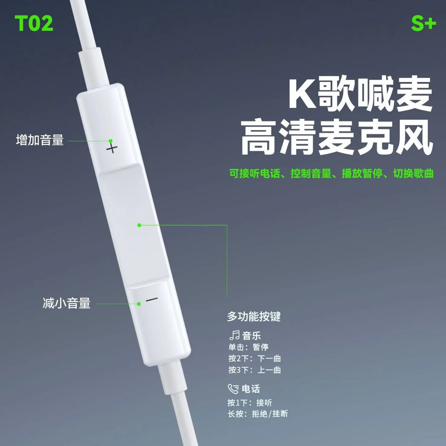 昂达t02半入耳式type-口数字解码线控耳机1.2米适用国产机15
