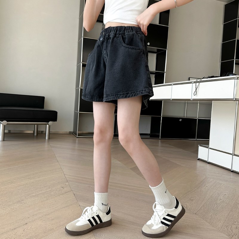 女童黑色牛仔短裤2024夏季新款薄款百搭外穿夏装中大儿童夏款洋气