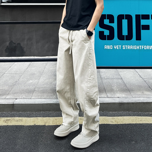 QUALCOMM潮流美式弯刀休闲裤男女款秋季百搭斜切裤显瘦直筒工装裤