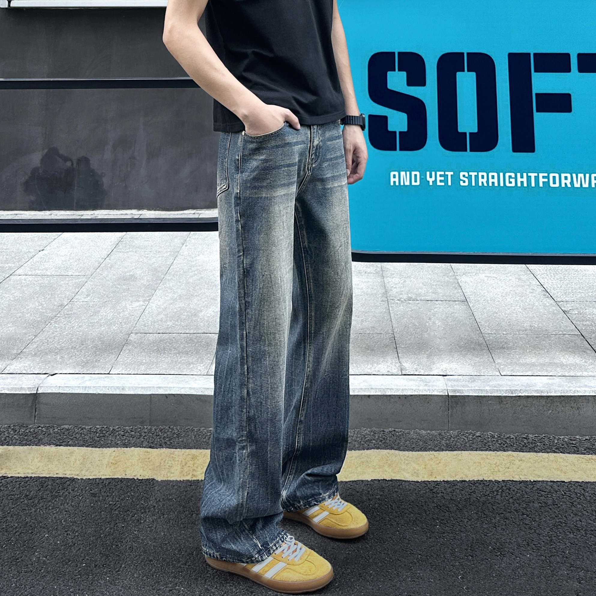 QUALCOMM男cleanfit显瘦微喇长裤