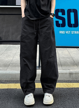 QUALCOMM黑色秋冬cleanfit伞兵裤男美式百搭宽松直筒阔腿休闲裤