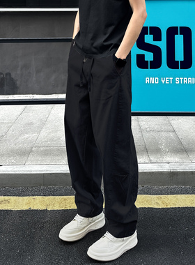 QUALCOMM2025秋季新款黑色百搭直筒休闲裤男女潮流显瘦工装弯刀裤