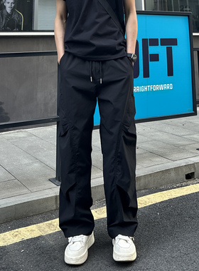 QUALCOMM秋冬新款宽松直筒休闲裤男女潮流皱感户外运动潮流工装裤