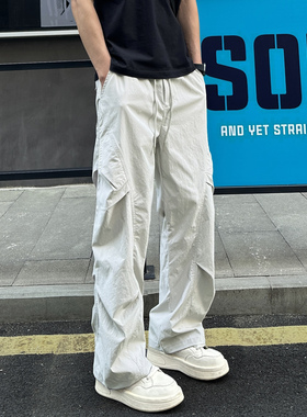 QUALCOMM褶皱感潮流直筒休闲裤男女秋冬新款宽松户外工装速干长裤