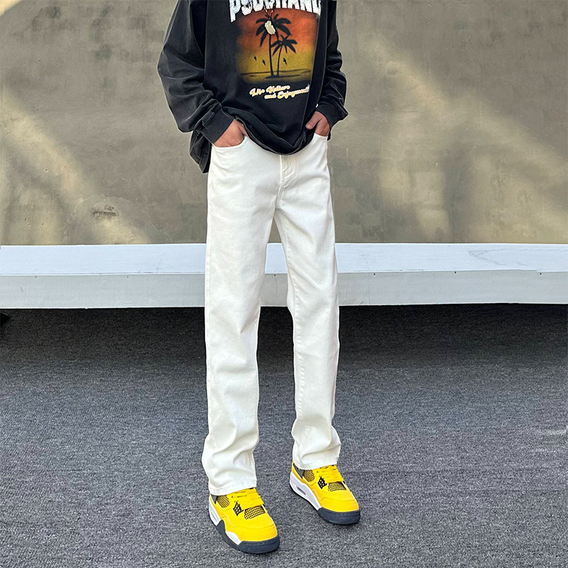 cleanfit显瘦白色牛仔裤男款2025秋冬百搭欧若风修身弹力直筒长裤