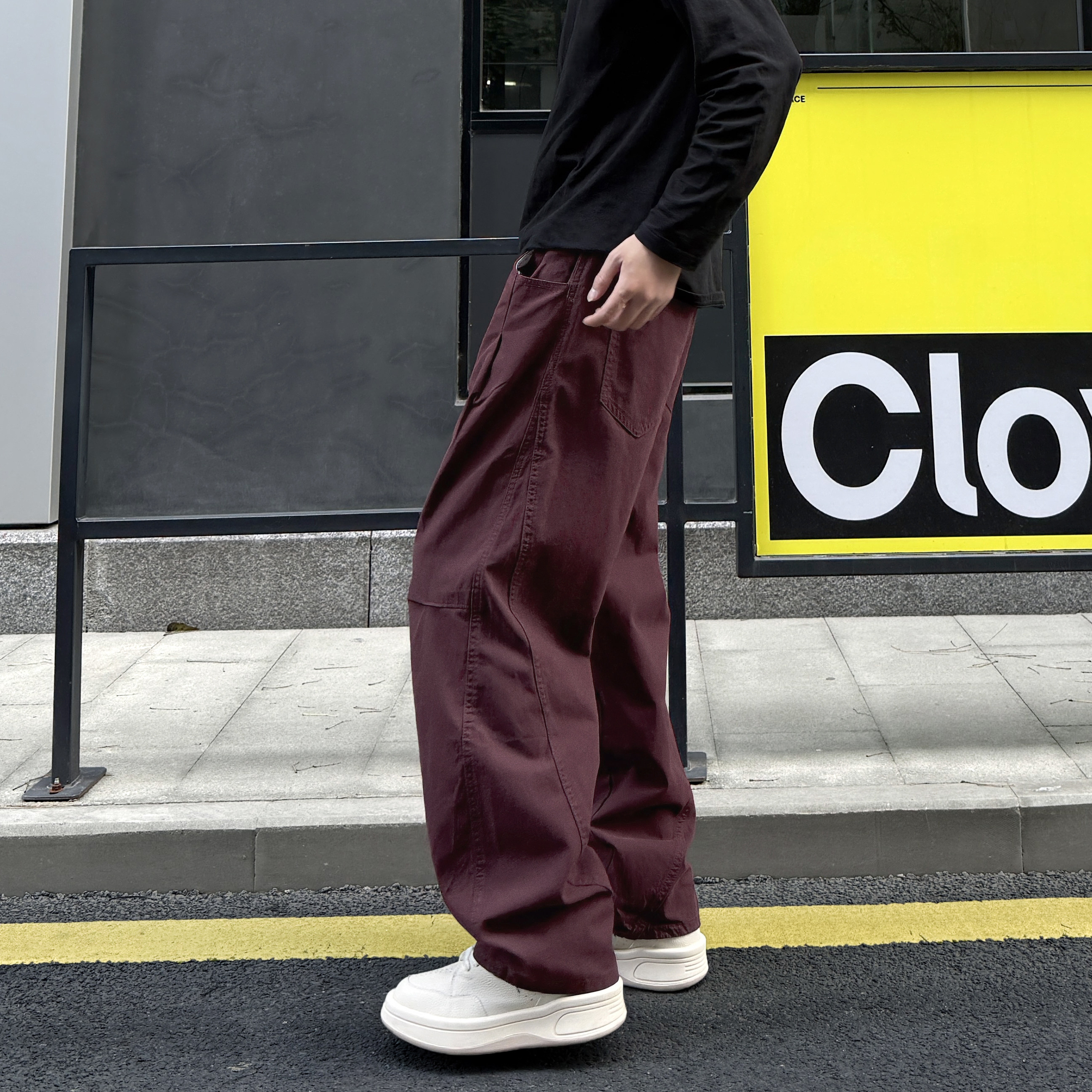 QUALCOMM复古潮牌酒红色休闲裤