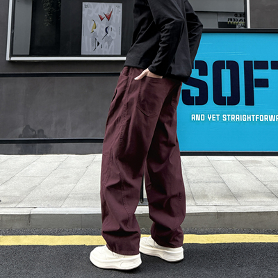 QUALCOMM美式酒红色潮流休闲裤