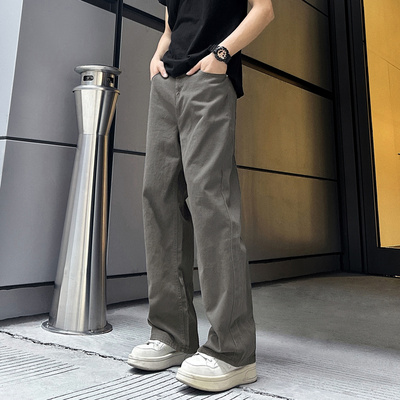 QUALCOMM复古显瘦美拉德净版直筒长裤男士春季美式高街百搭牛仔裤