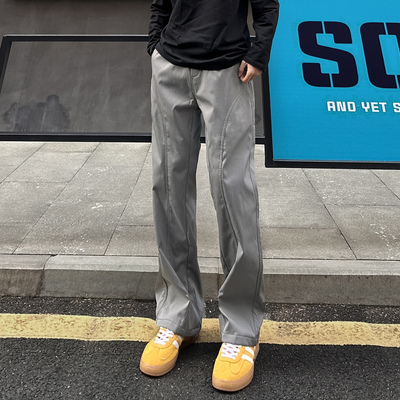 QUALCOMM潮牌美式工装裤男女秋冬新款斜切裤宽松直筒休闲微喇裤子