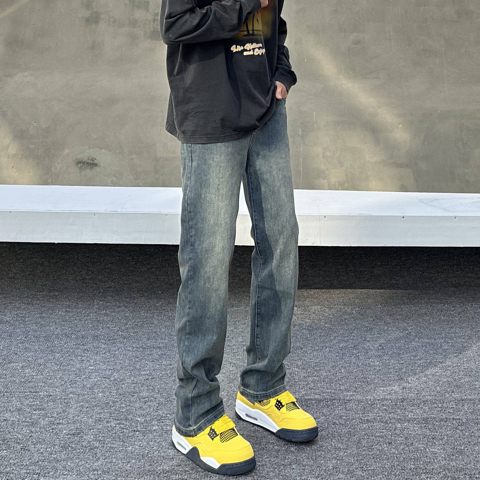 美式男士浅直筒牛仔裤