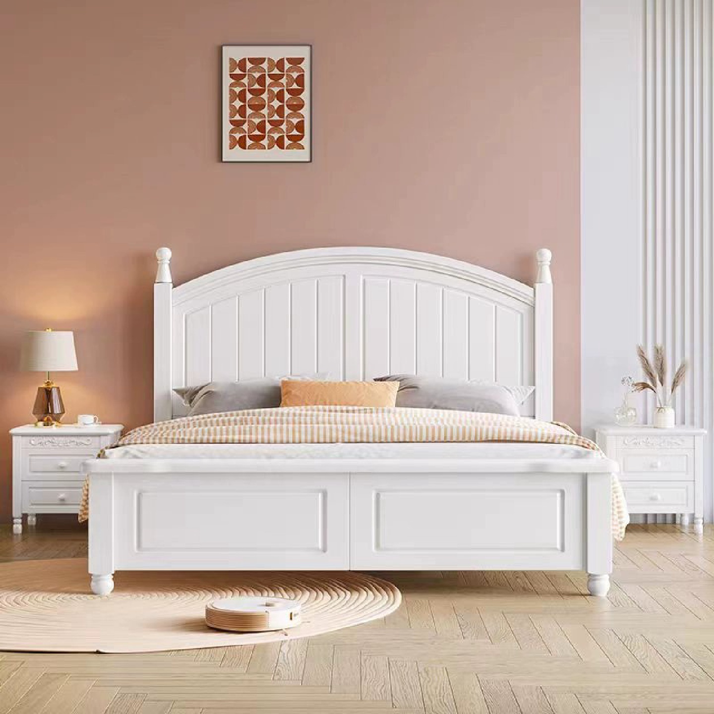 北欧白色全实木床现代简约奶油风格1.8米双人床1.5主卧公主美式床