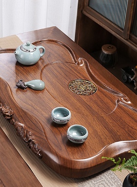 整块胡桃木茶盘实木家用客厅简约功夫茶具茶海托盘仿原木小型茶台