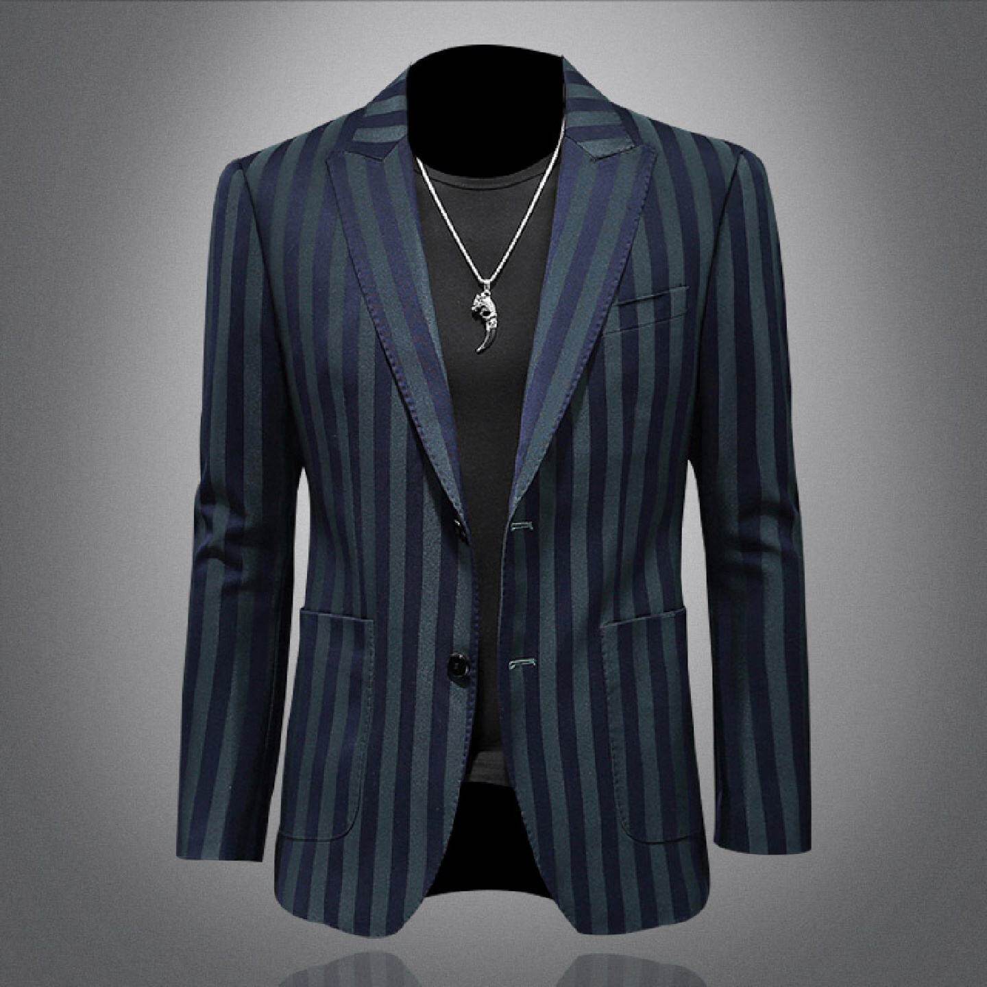 2026条纹英伦小西装男春秋韩版修身帅气潮流休闲西服大尺码单件外