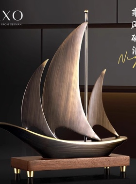 IKXO一帆风顺黄铜帆船高档轻奢桌面摆件公司办公室乔迁开业送领导