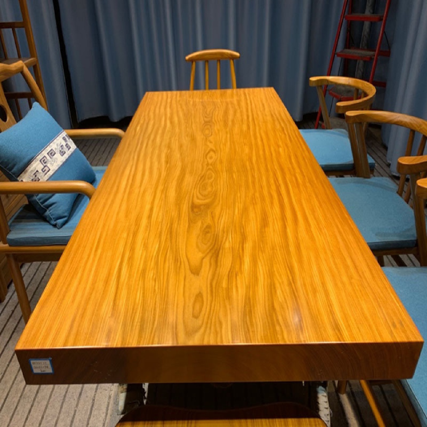 柚木实木大板会议桌胡桃木办公书桌黑檀天然边红木茶桌餐桌一体