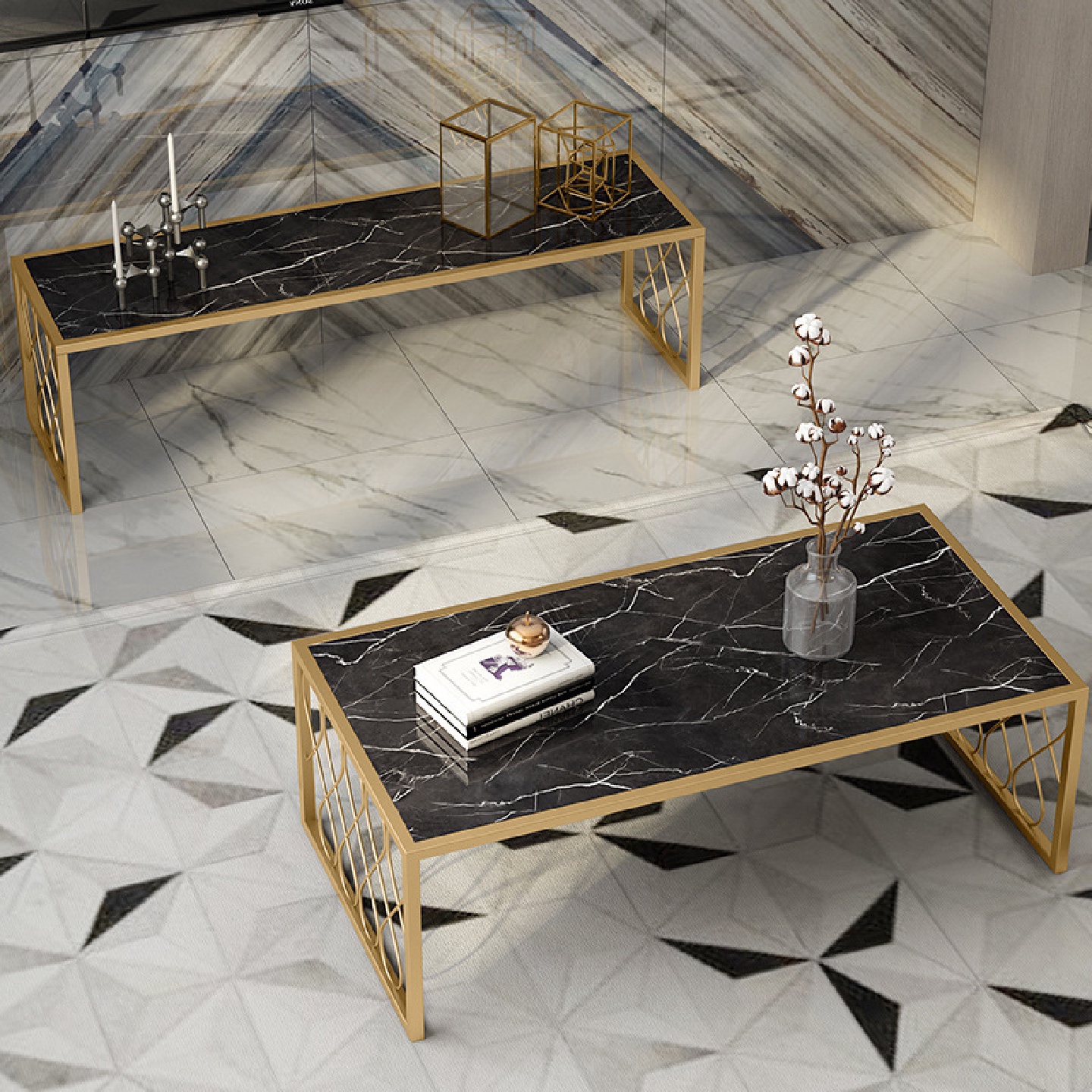 铁艺简约大理石茶几大小户型北欧客厅沙发边柜网红新款户外小茶几