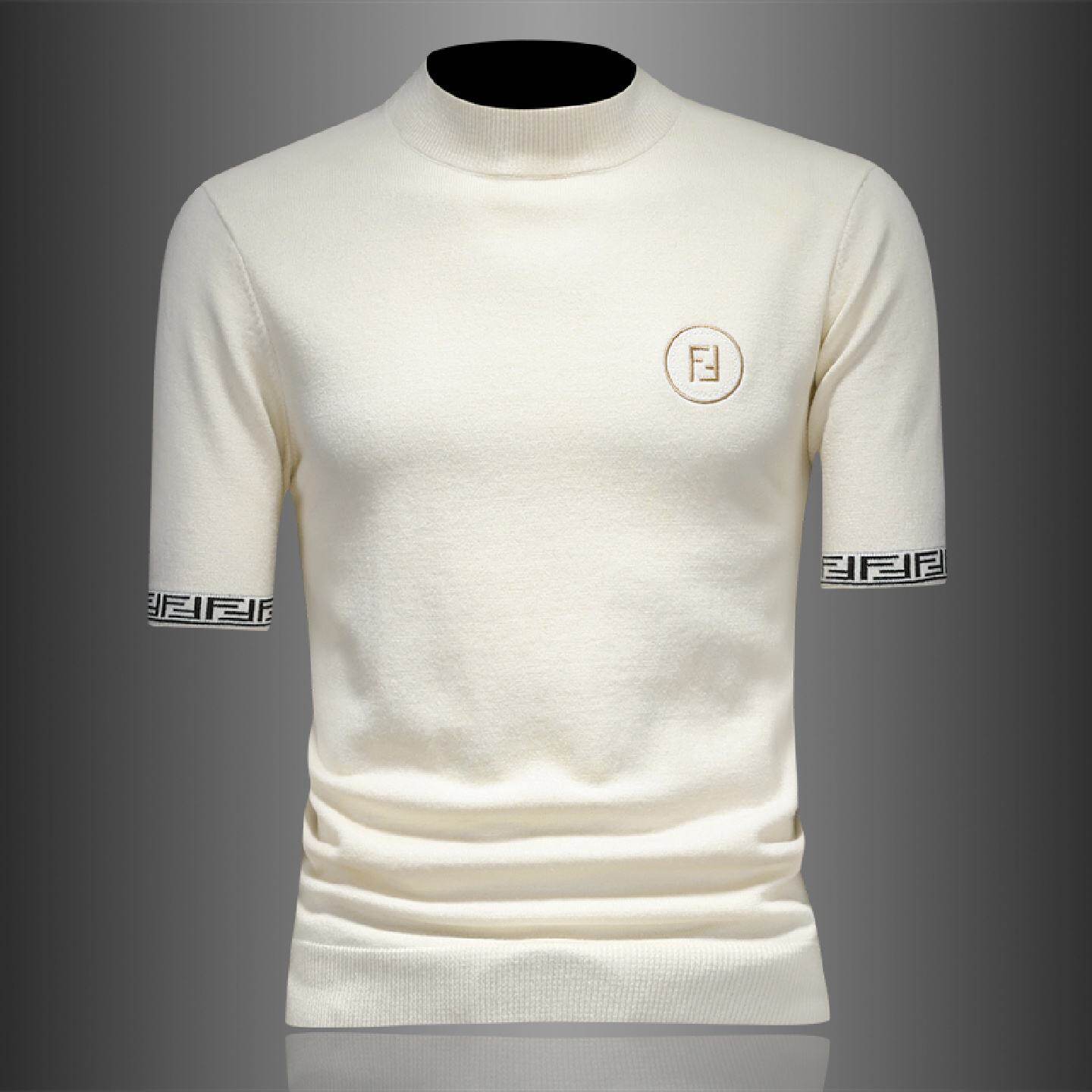 潮牌撞色刺绣半高领短袖毛衣男套头羊毛衫秋冬加厚保暖针织打底衫