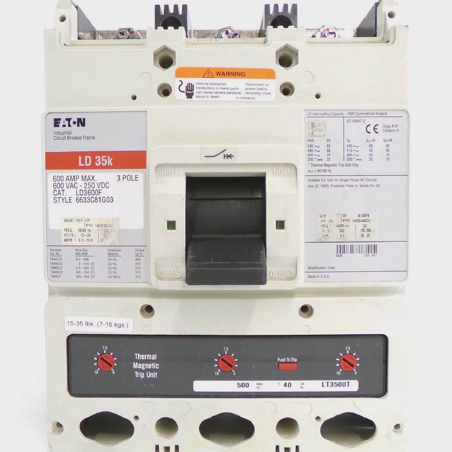 Eaton 6633C81G03 LD 35k 3Pole Circuit Breaker LD3600F Workin