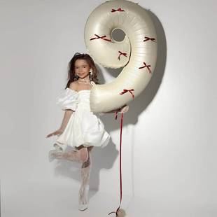 进口奶油乳胶气球棕色沙滩白焦糖飘空数字一周岁生日布置抓阄仪式