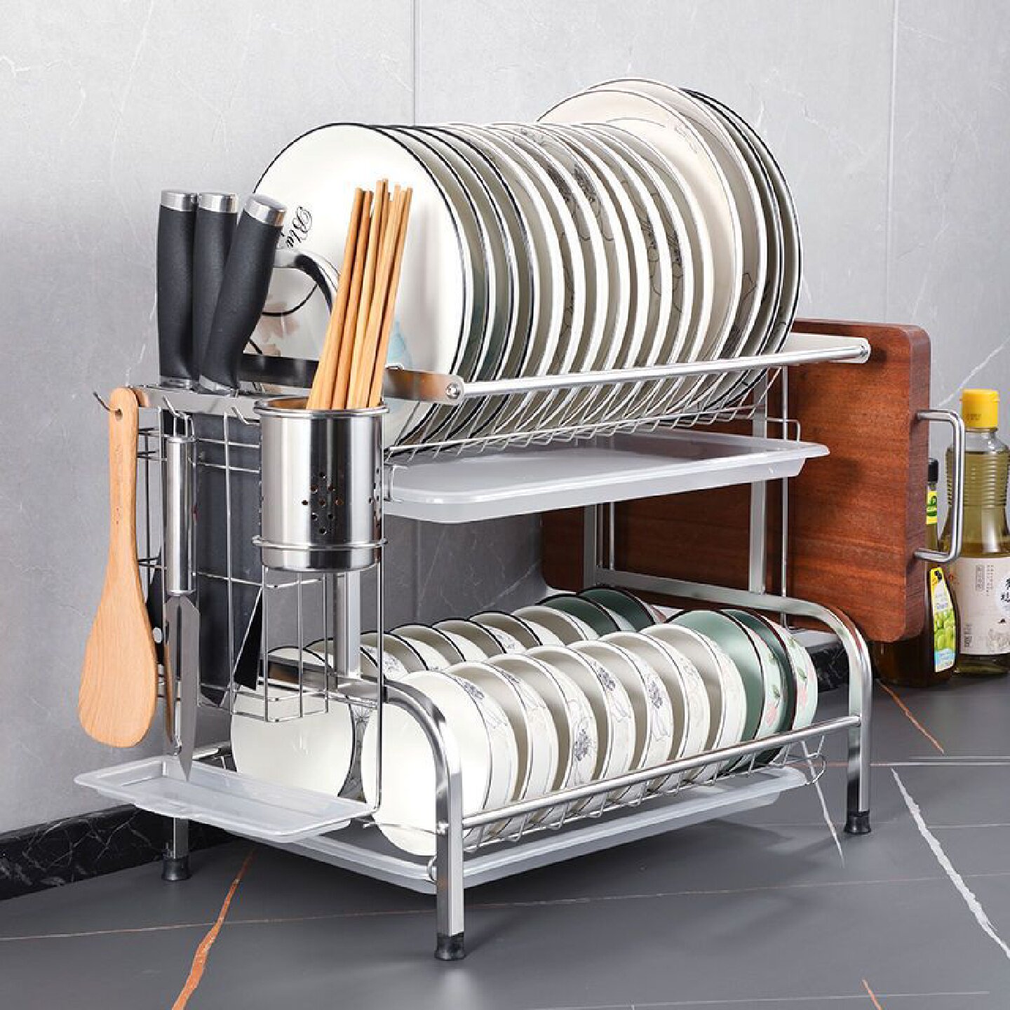 不锈钢厨房碗碟收纳架放碗筷沥水架台面家用晾碗筷收纳盒置物威东