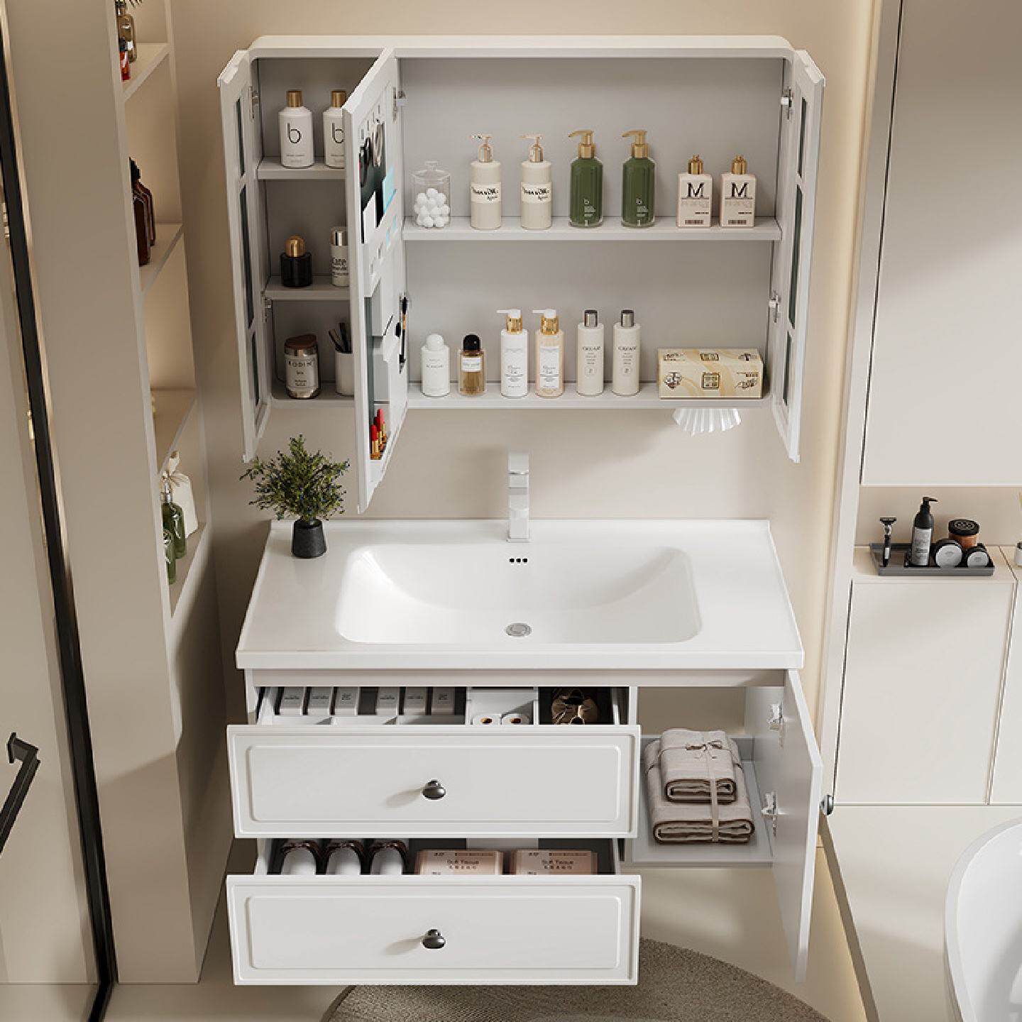 新款弧形蜂窝铝浴室镜柜不锈钢挂墙式智能镜子带灯收纳一体洗漱台