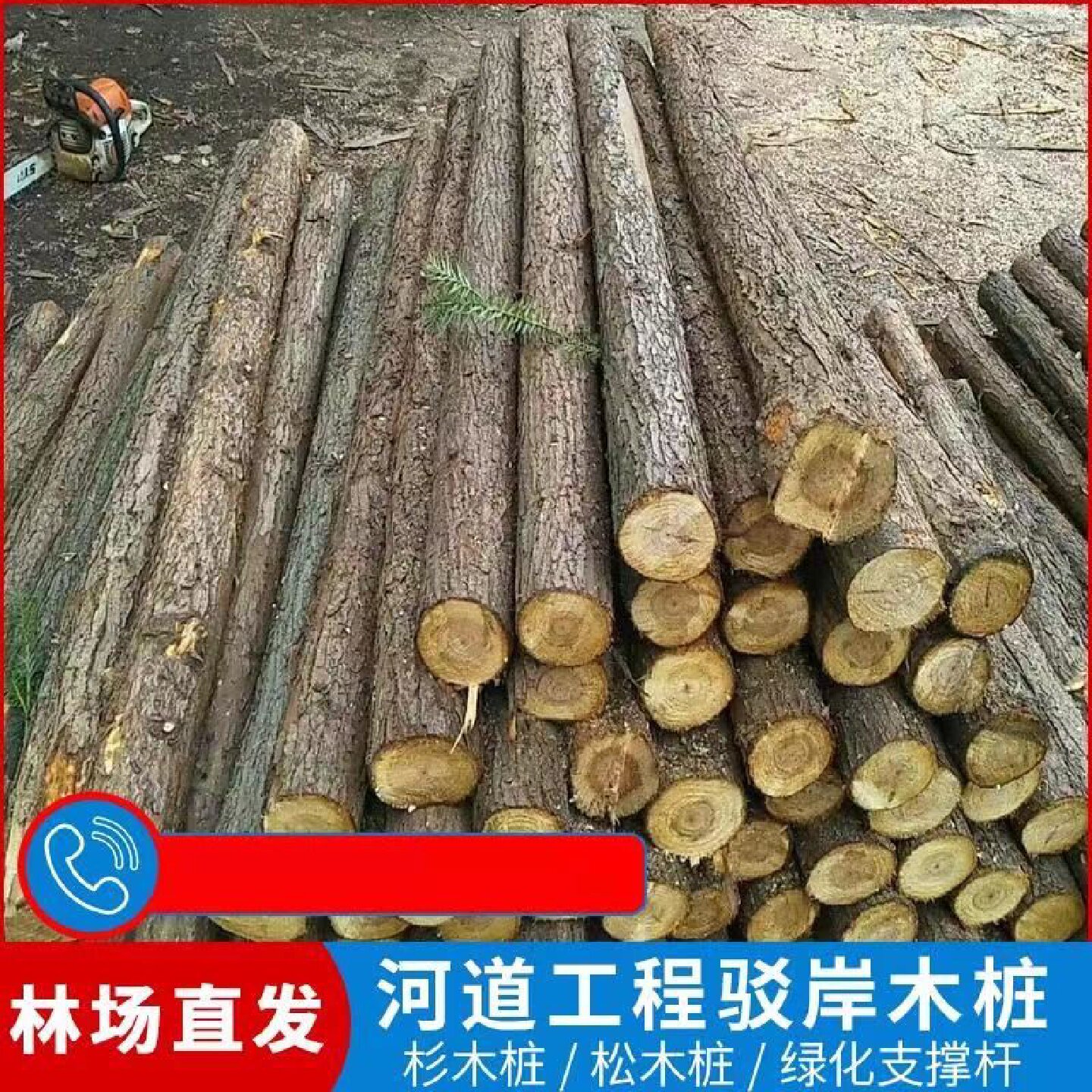 杉木打桩木河道带皮木头桩绿化苗木支撑杆工程建筑庭院挡土松木桩