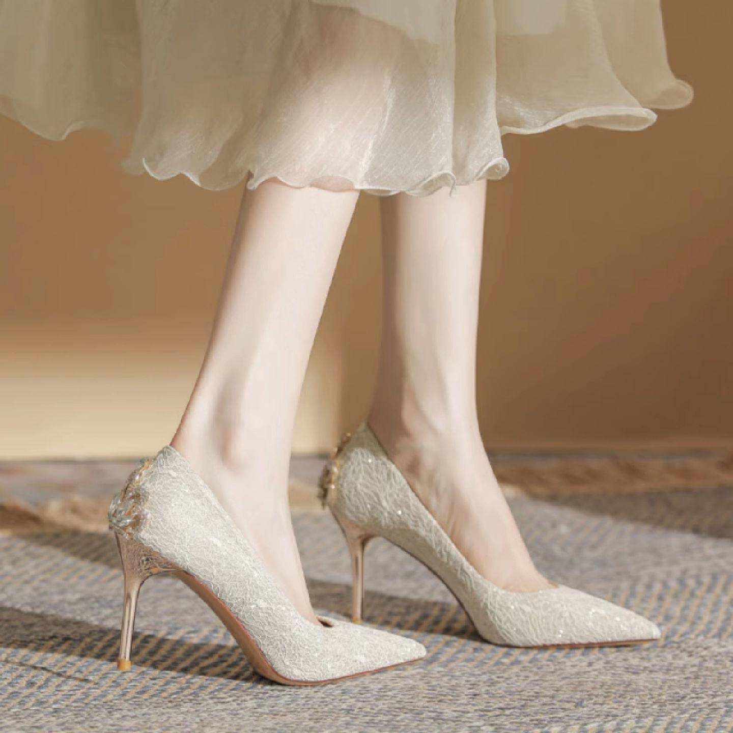 高跟鞋女2026新款春秋配裙子细跟不累脚新娘婚鞋法式气质尖头包鞋