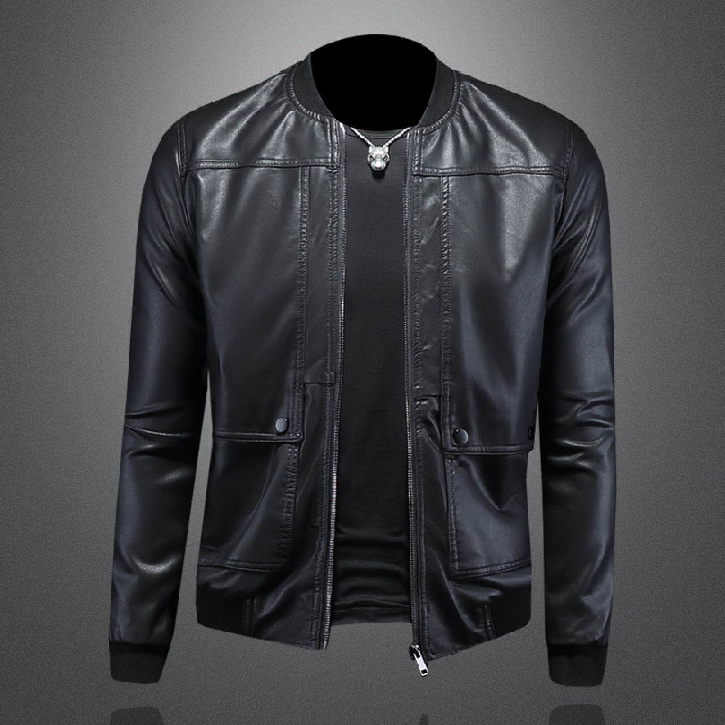 春秋季新款皮衣男士韩版潮流帅气棒球领外套潮牌修身机车软皮夹克