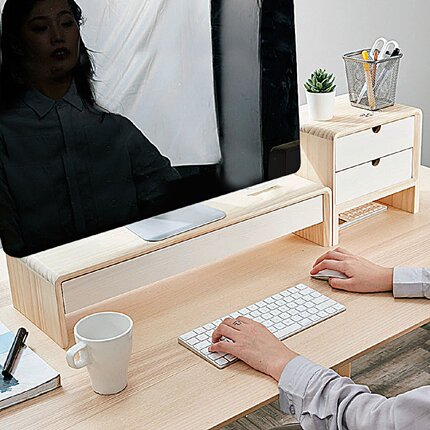 垫电脑显示器屏幕增高托架子桌面收纳盒实木办公室台式笔记本置物