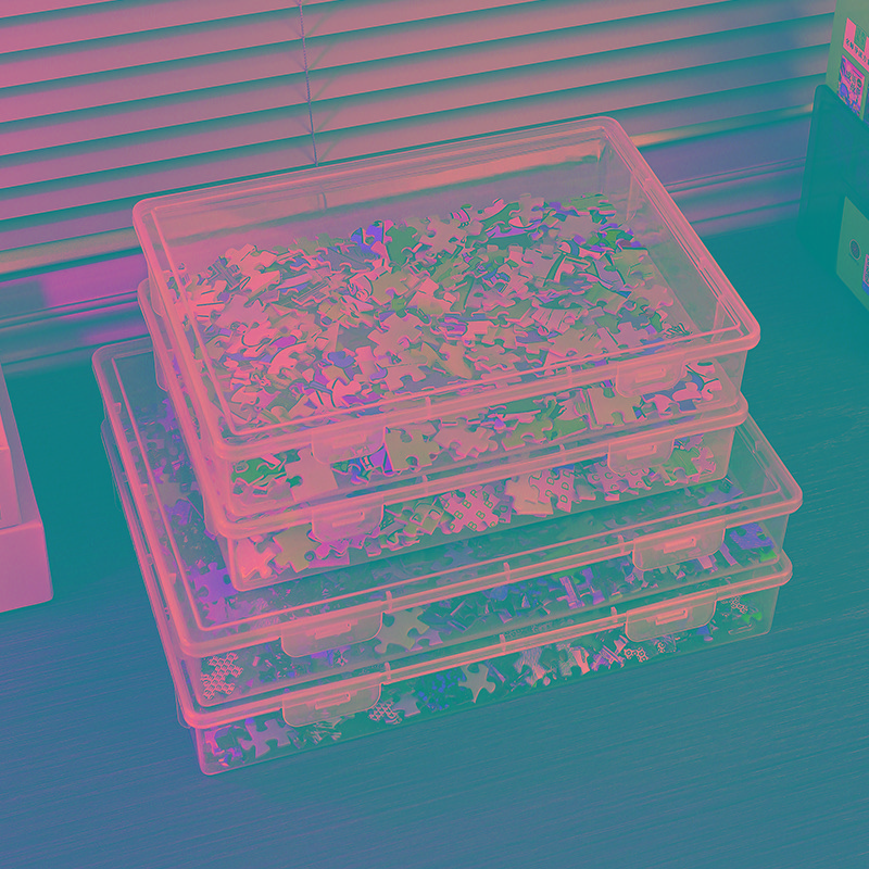 拼图收纳盒儿童玩具箱积木透明奥特曼卡片零件小颗粒分装储物盒