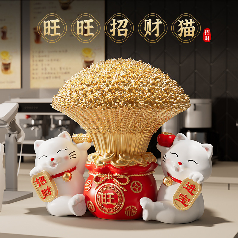 开业礼物大麦招财猫摆件招财工艺店铺收银台装饰朋友开店 - 实物图