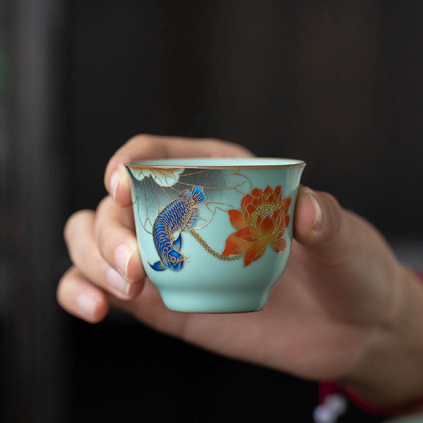 茶壶盖碗套装2023年莲莲有鱼功夫茶具套装整套家用盖碗茶杯办公室