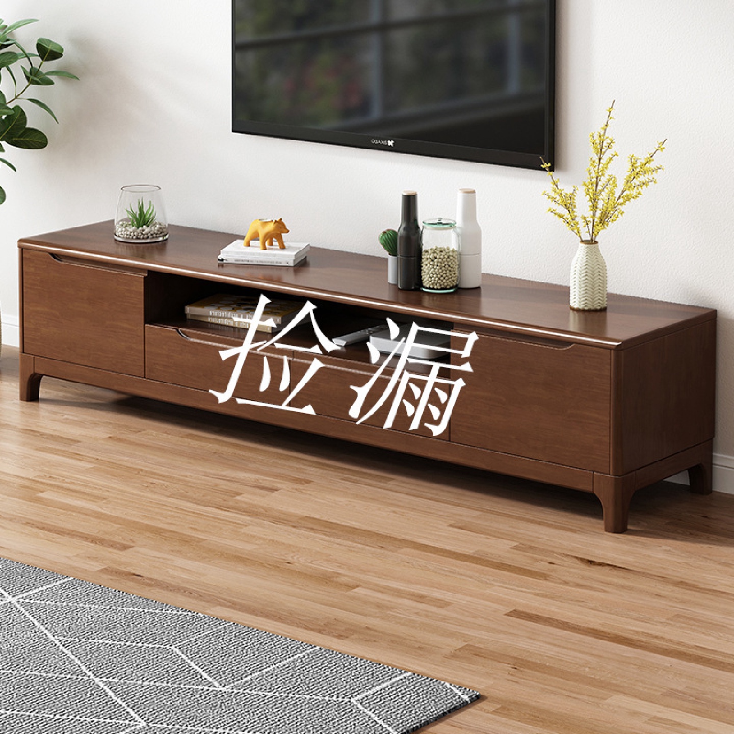 全实木电视柜小户型落地客厅家用中古风高柜高款简易轻奢现代简约