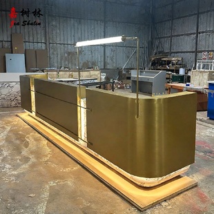 高端岩板前台公司酒店会所吧台大理石接待台商铺收银台不锈钢烤漆