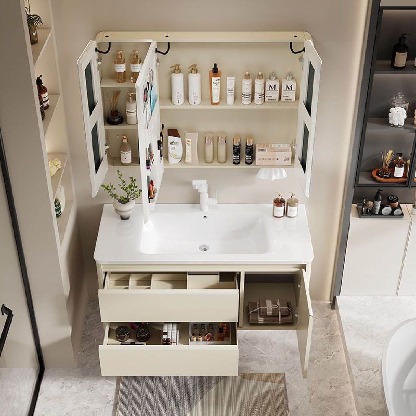 加厚不锈钢蜂窝铝圆弧形陶瓷一体盆浴室柜组合洗脸洗手盆洗漱台盆