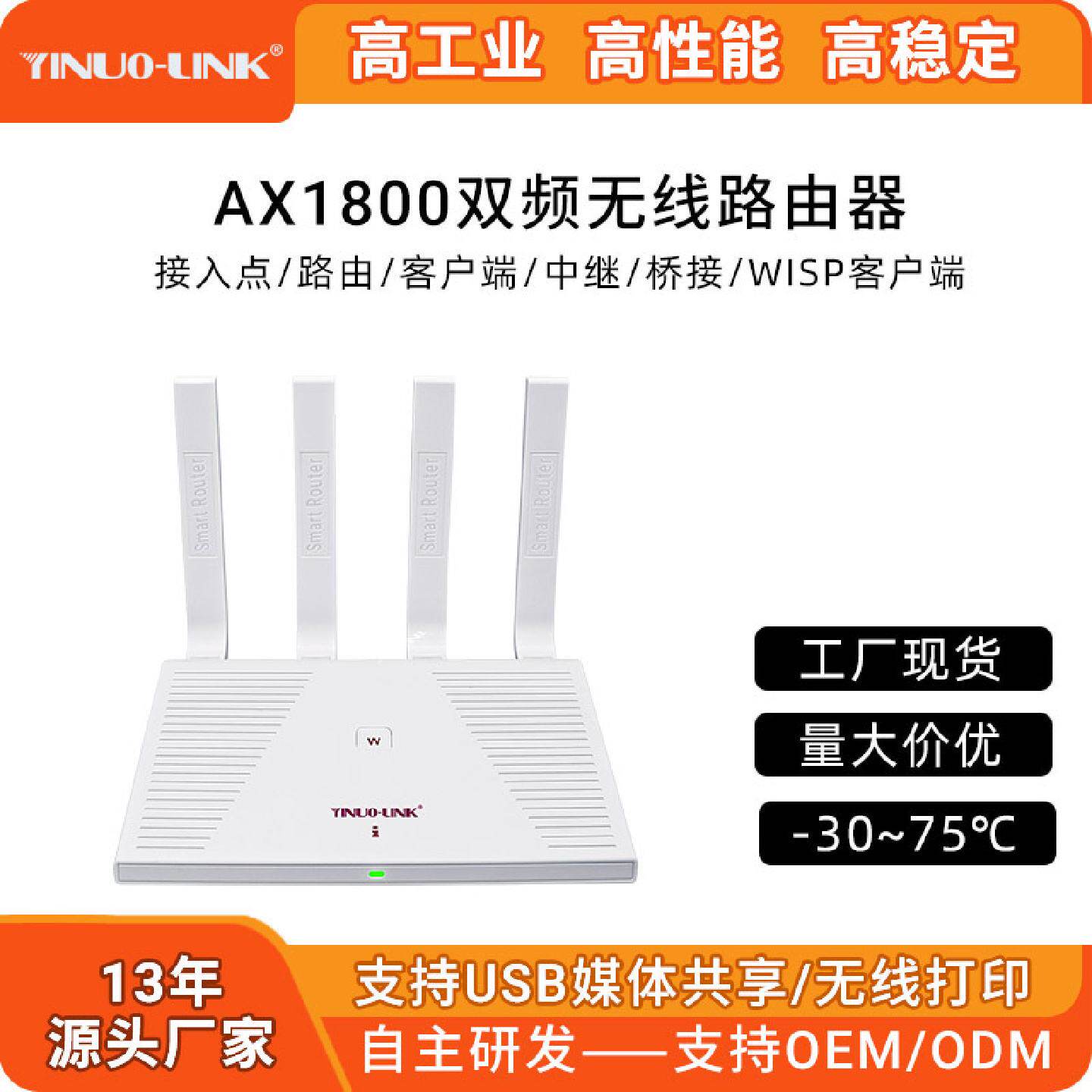 YINUO-LINK高速WiFi6双频覆盖无线路由器4口千兆工业AP桥组网工厂