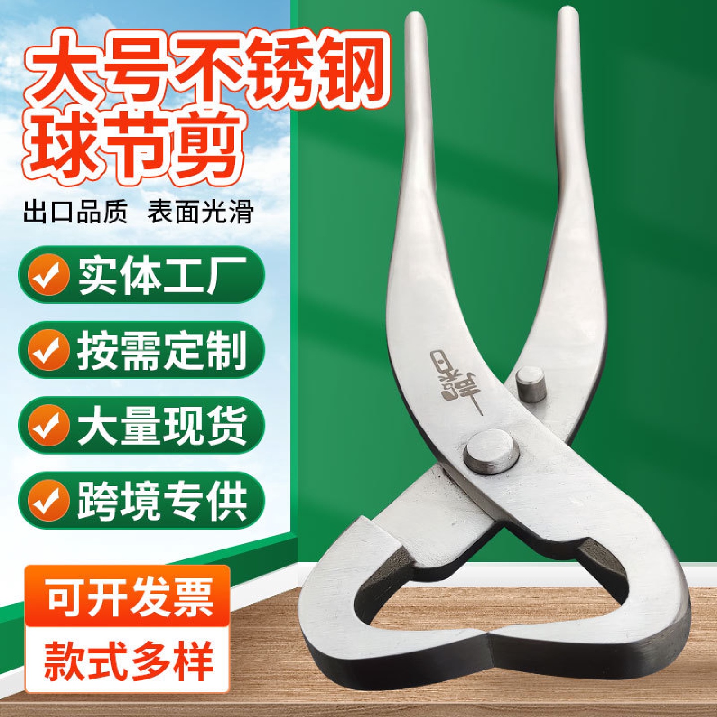 元馨牌大号不锈钢球节剪斜口剪29厘米大号不锈钢盆景工具一整套