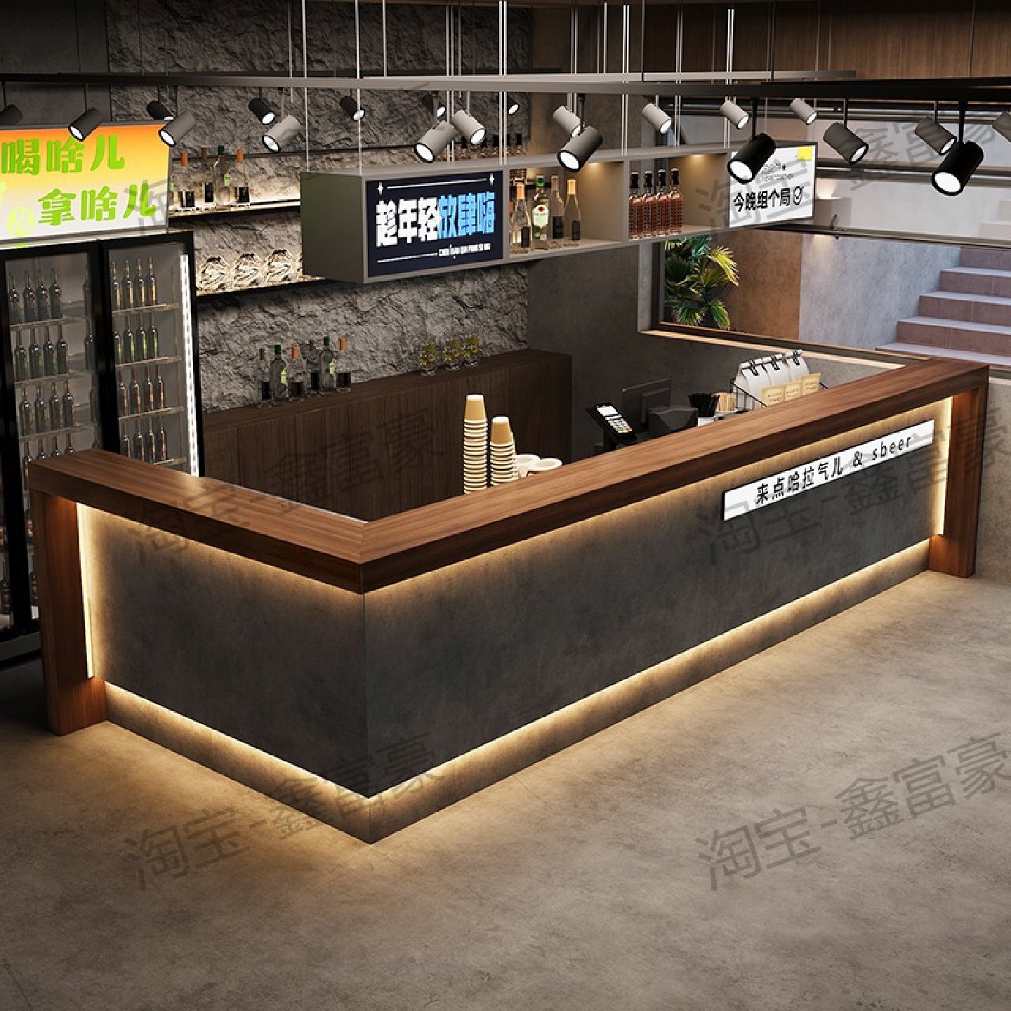 定制复古工业风酒吧小酒馆吧台桌咖啡厅奶茶店收银台餐厅前台转角