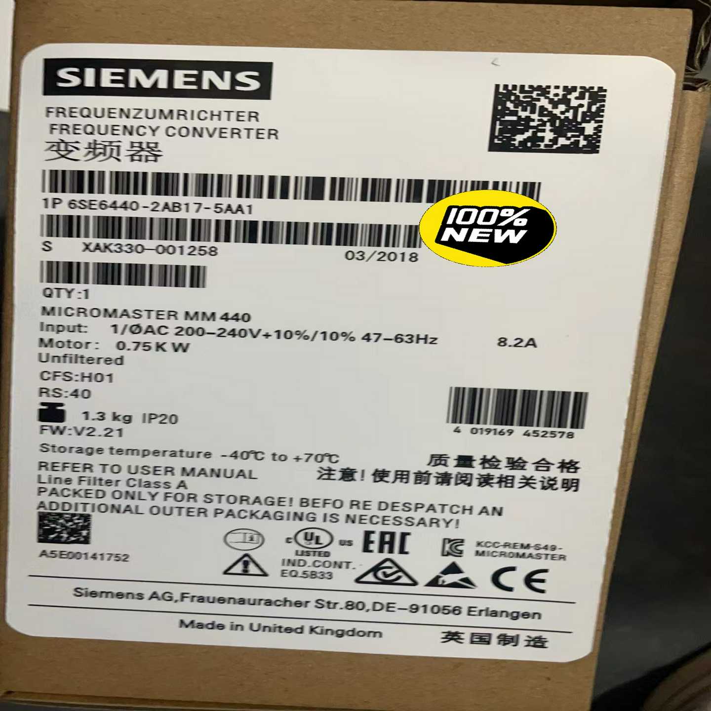 6SE6440-2AB17-5AA1西门子全新MM440变频--议价商品