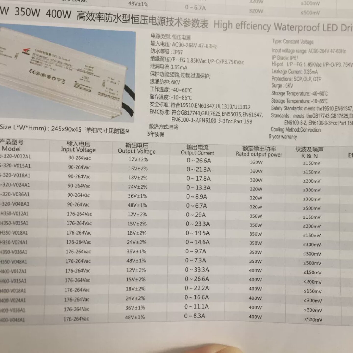 诚联400W防水电源24VCLG-H400-V024A112VCLG-H400-V012A1IP67