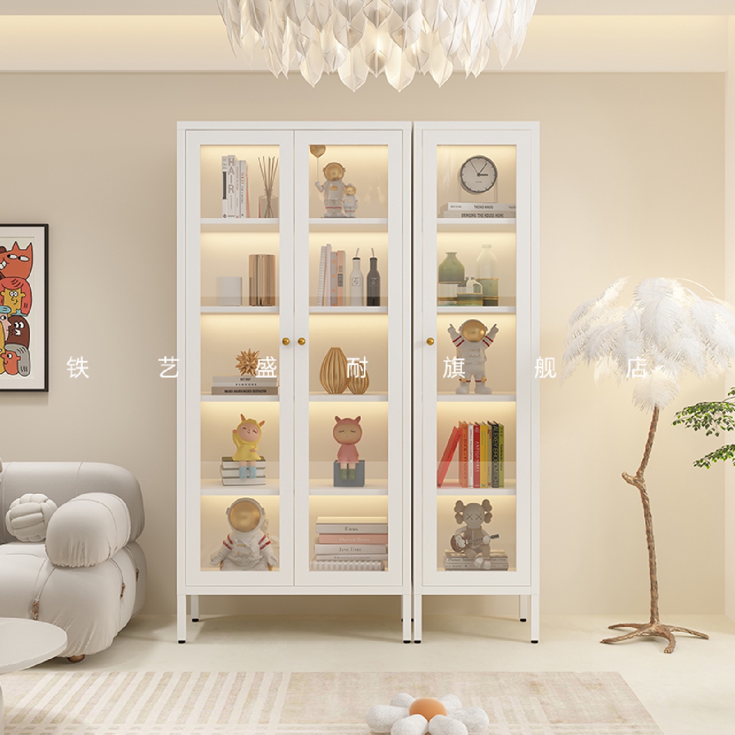 #防尘儿童书柜带玻璃门简约现代书架置物架落地家用客厅柜子储物