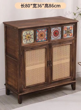 美式实木带门储物柜简易门厅入户鞋柜客厅靠墙餐边复古茶水柜门口