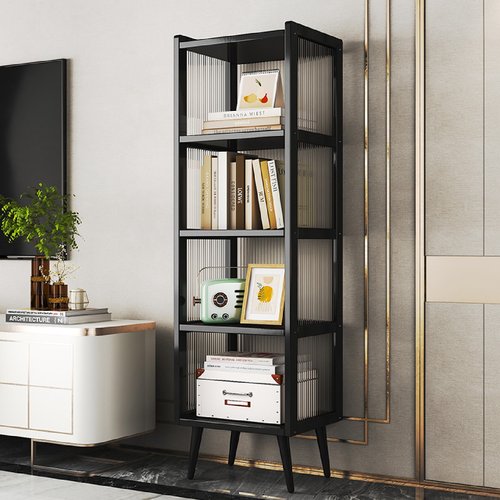 防尘书架子墙边小窄柜家用带门书柜落地置物架客厅展示电视旁立柜