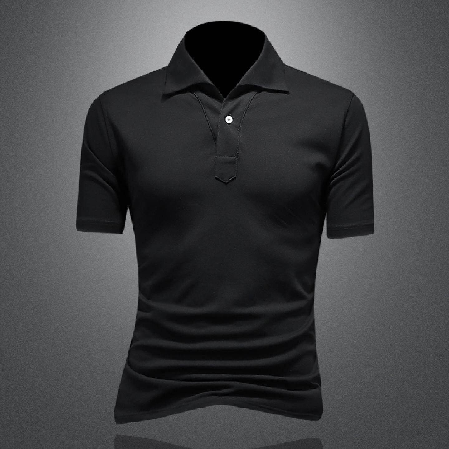 潮牌短袖衫男装高端夏季新款翻领修身恤休闲纯色半袖潮潮男装简约